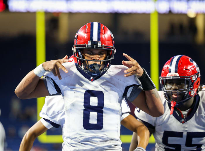 Isaiah Marshall celebrates during Southfield A&T''s Division 1 MHSAA championship win. Photo by Mariusz Nowak.